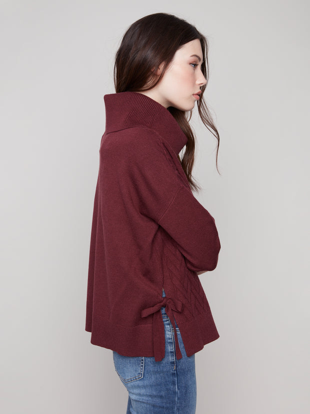 Cowl Neck Chevron Side Bow Sweater