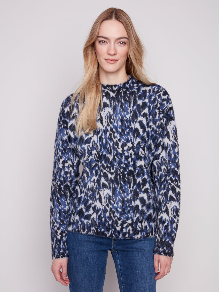 Mock Neck Print Sweater