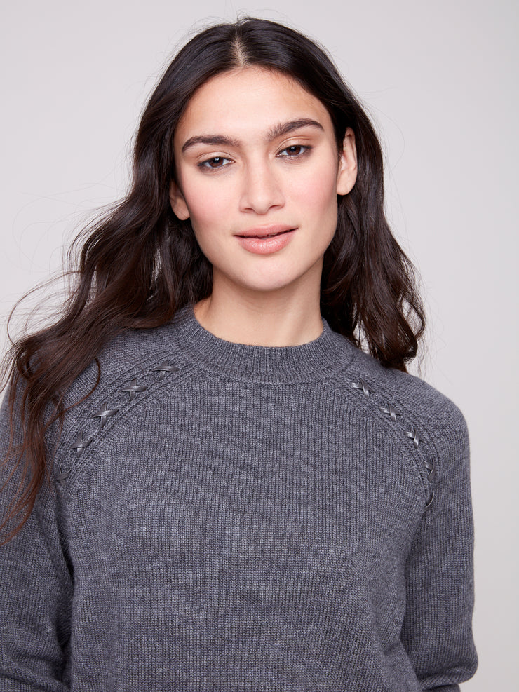 Faux Leather Stitch Sweater