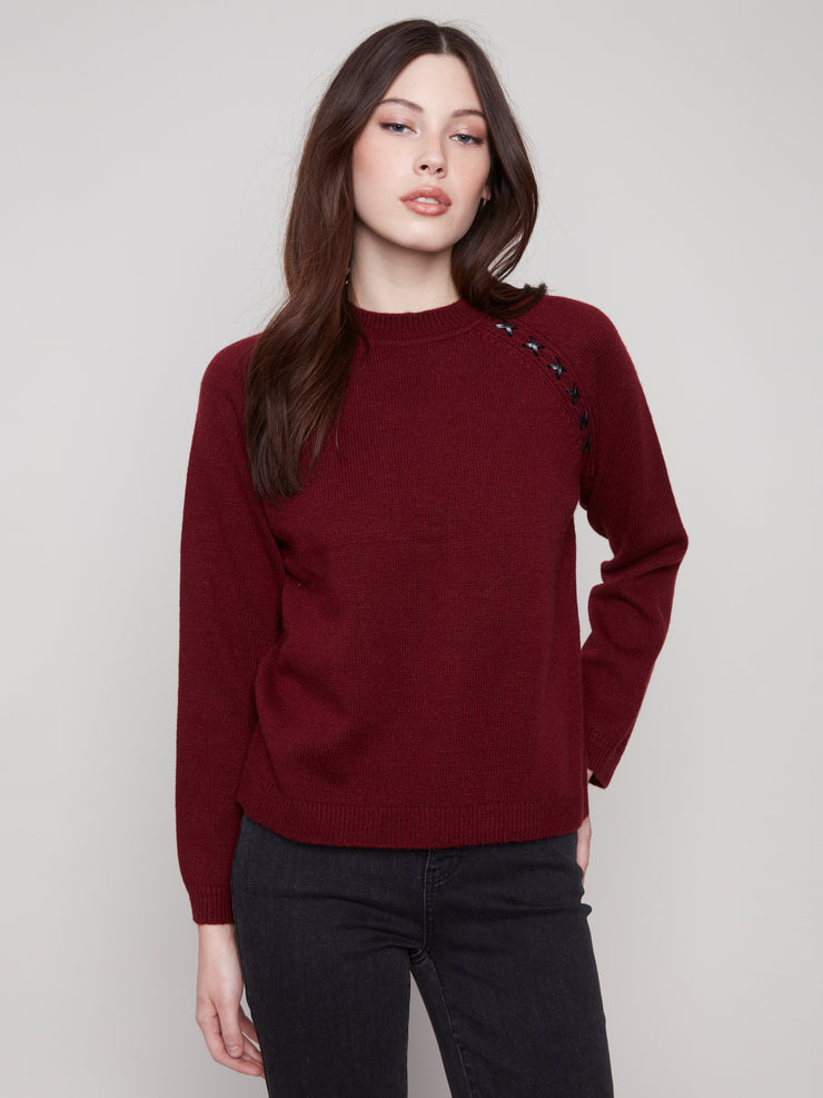 Faux Leather Stitch Sweater