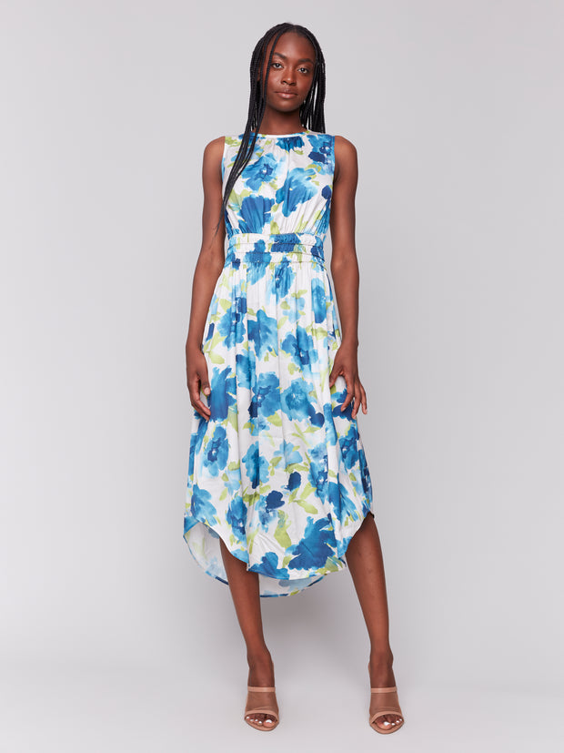 Printed Sleeveless Satin Dress