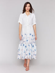 Linen Floral Ruffle Dress