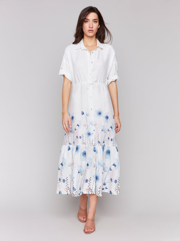 Linen Floral Ruffle Dress