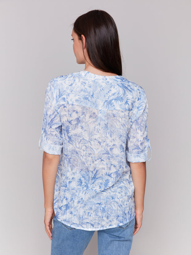 Printed Roll-Up Sleeve Blouse