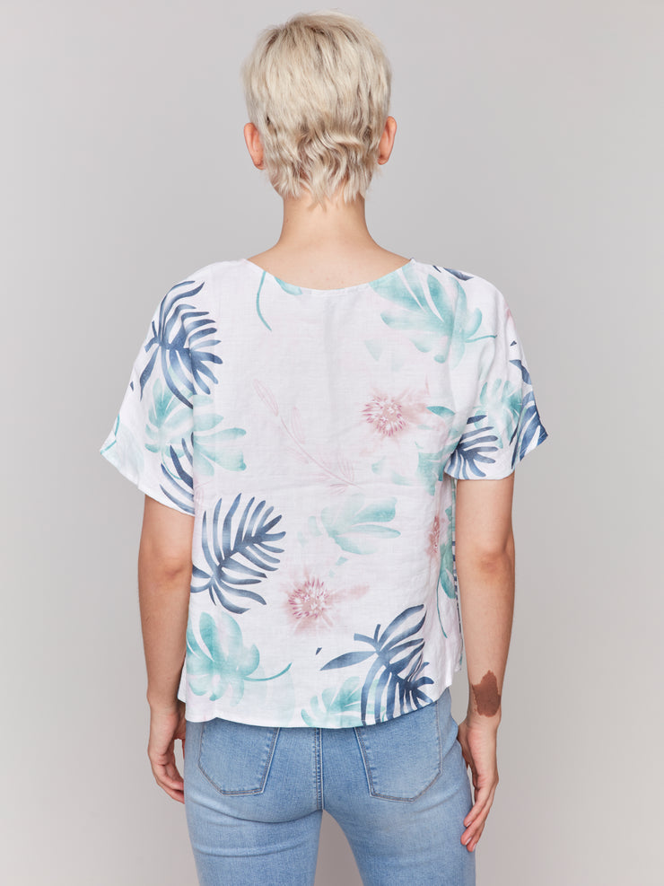 Printed Linen Short Sleeve Top