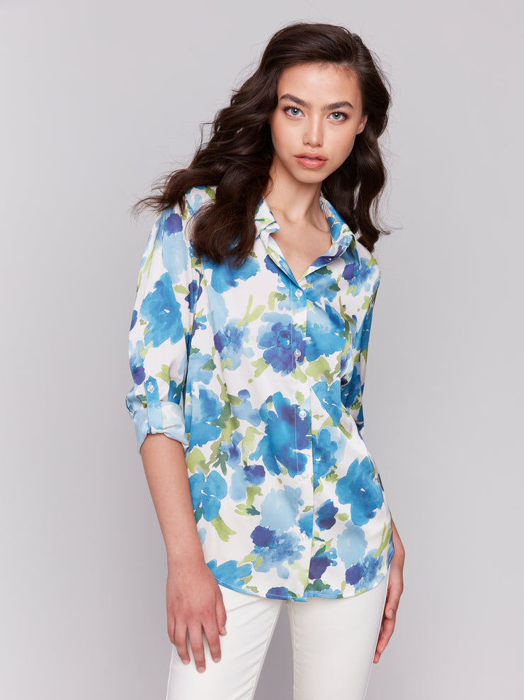 Printed Roll Sleeve Shirt