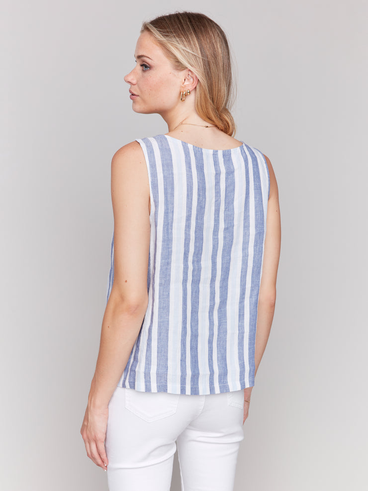 Sleeveless Linen Stripe Tank