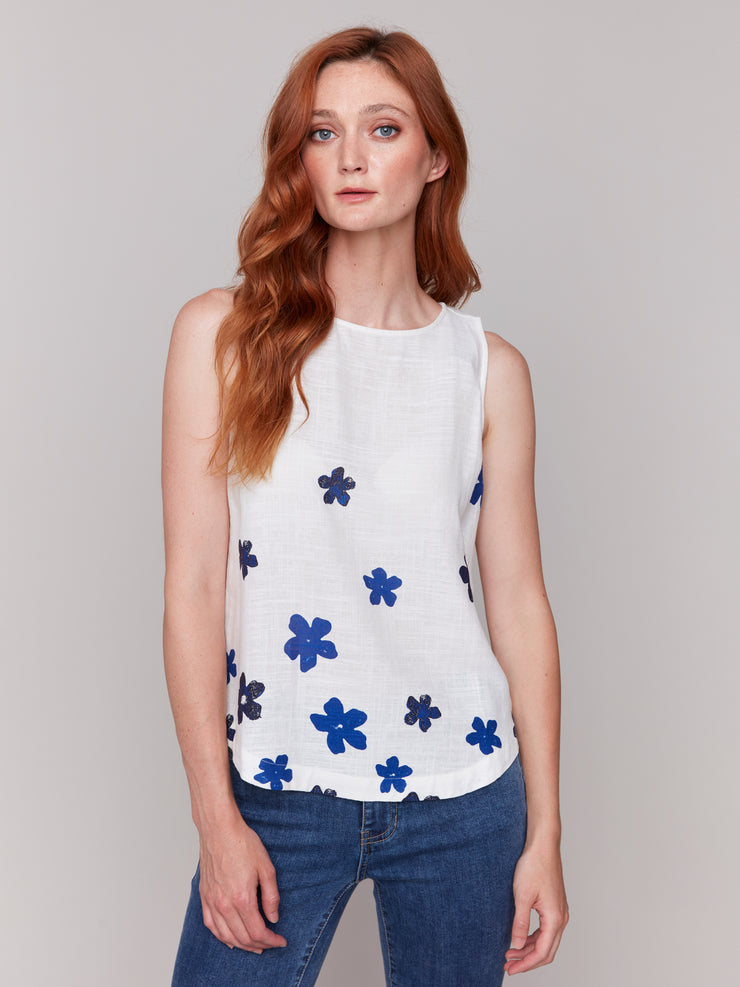 Pansie Print Sleeveless Top