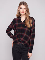 Front Knot Plaid Shirt
