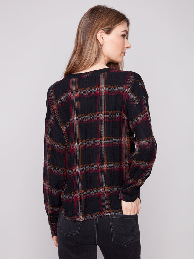 Front Knot Plaid Shirt