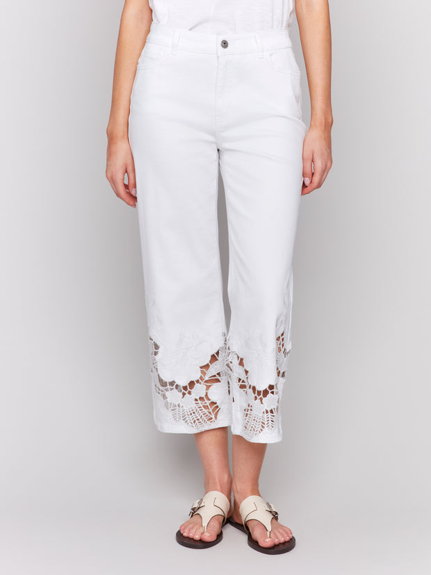 Lace Cut Flare Leg Pant