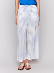 Striped Pull On Cropped Linen Pant