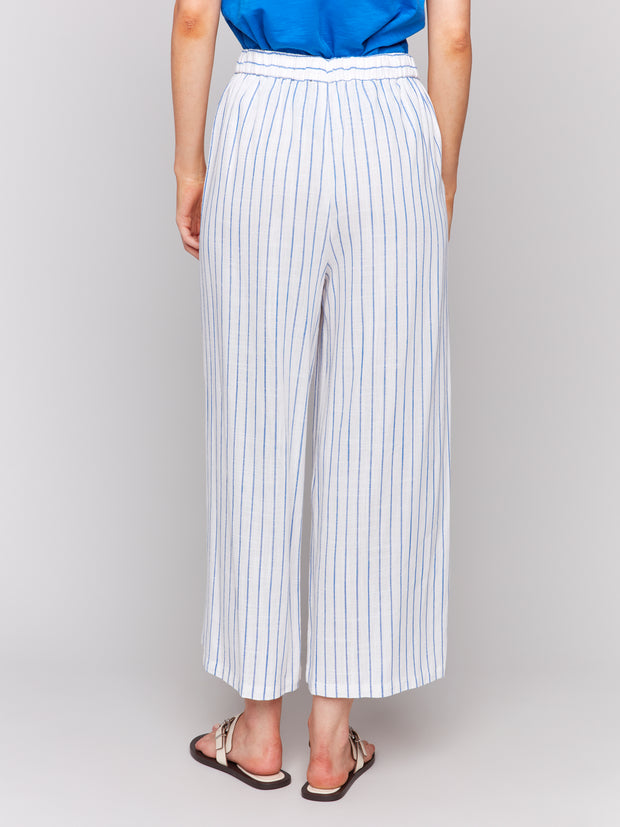 Striped Pull On Cropped Linen Pant