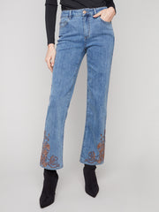Straight w/ Hem Embroidery Jeans