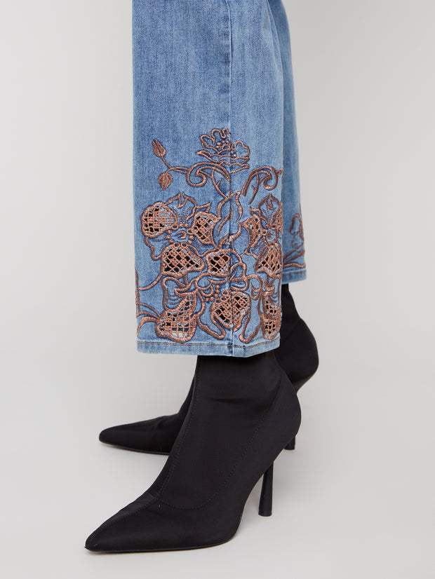Straight w/ Hem Embroidery Jeans
