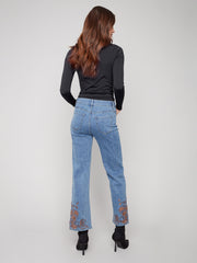 Straight w/ Hem Embroidery Jeans