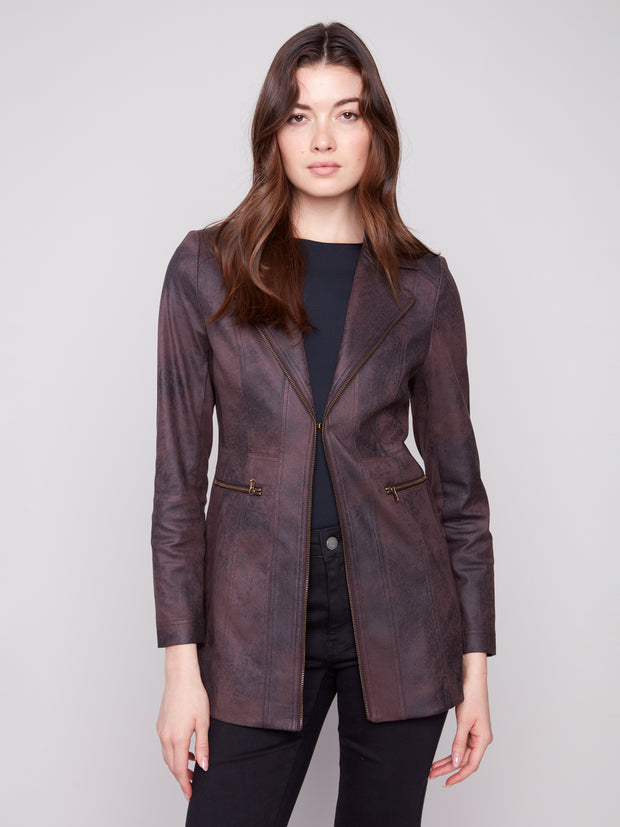 Long Faux Suede Zip Jacket