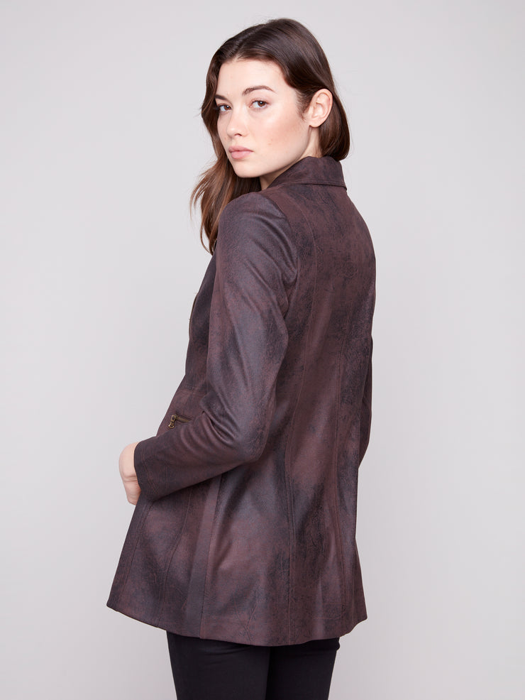 Long Faux Suede Zip Jacket