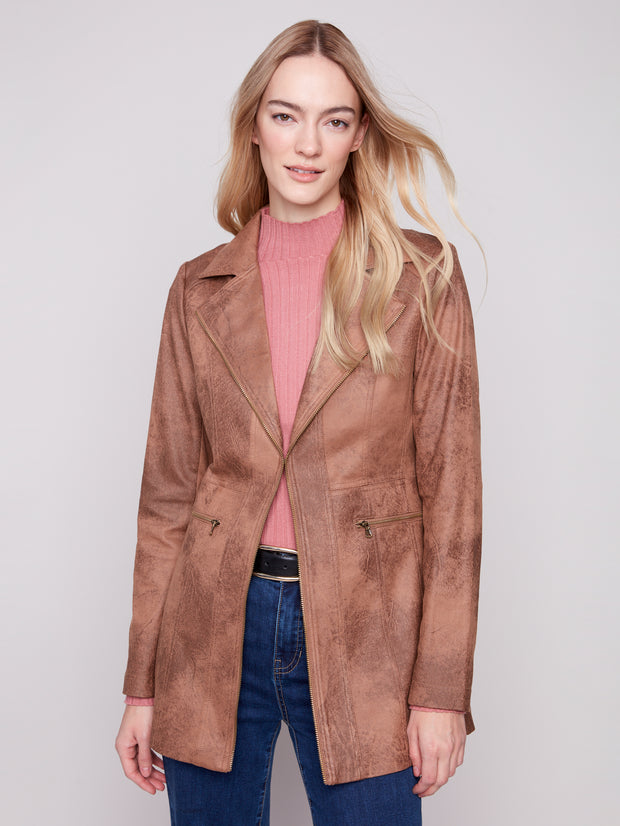 Long Faux Suede Zip Jacket