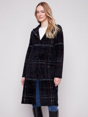 Eyelash Plaid Knit Patch Pocket Coat