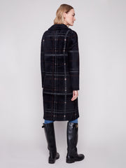 Eyelash Plaid Knit Patch Pocket Coat