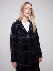 Eyelash Plaid Knit Patch Pocket Coat