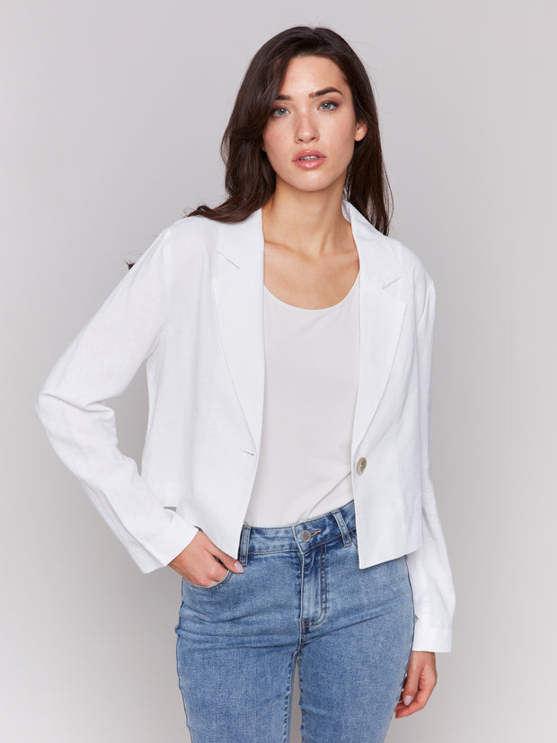 Crop One Button Blazer