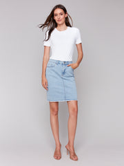 Frayed Hem Denim Skort