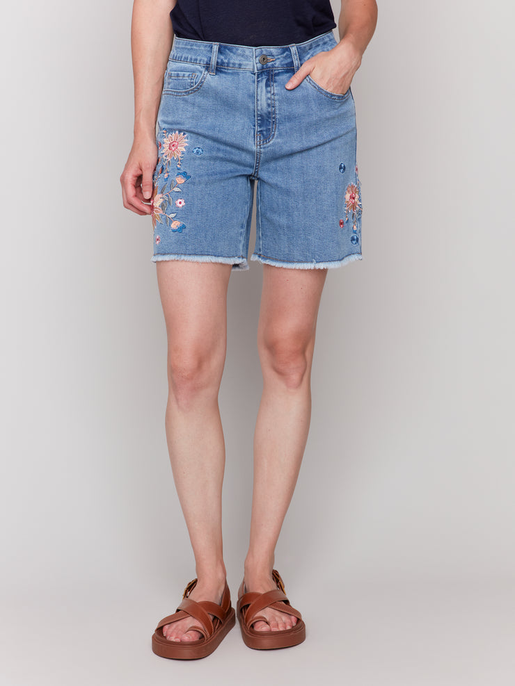 Embroidered Denim Shorts