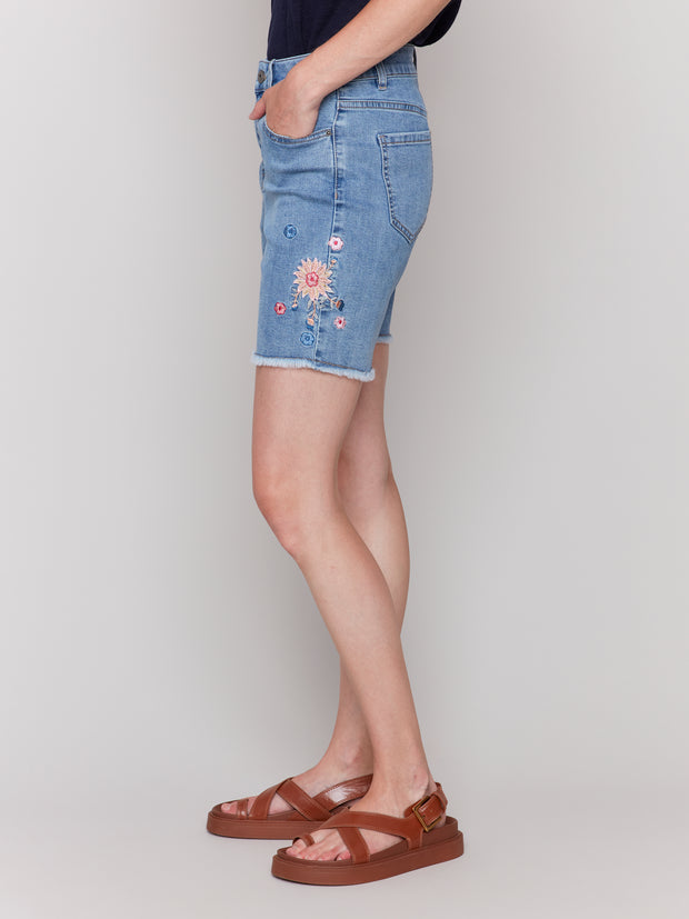 Embroidered Denim Shorts