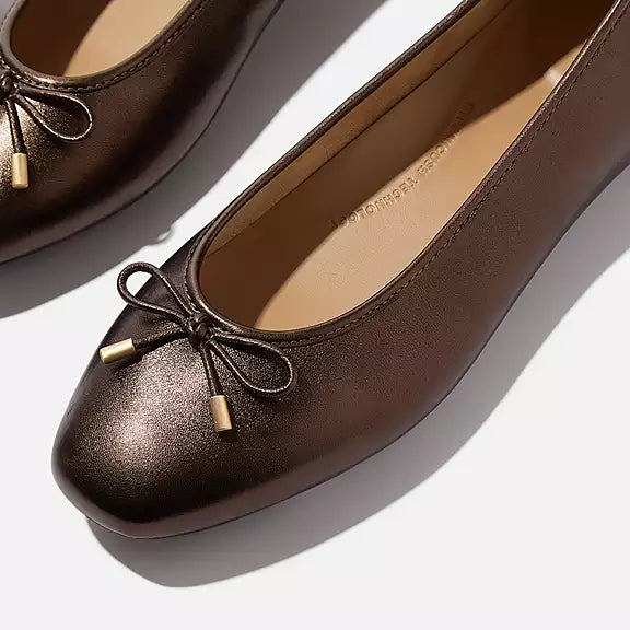 DELICATO Bow Soft Metallic-Leather Ballerinas