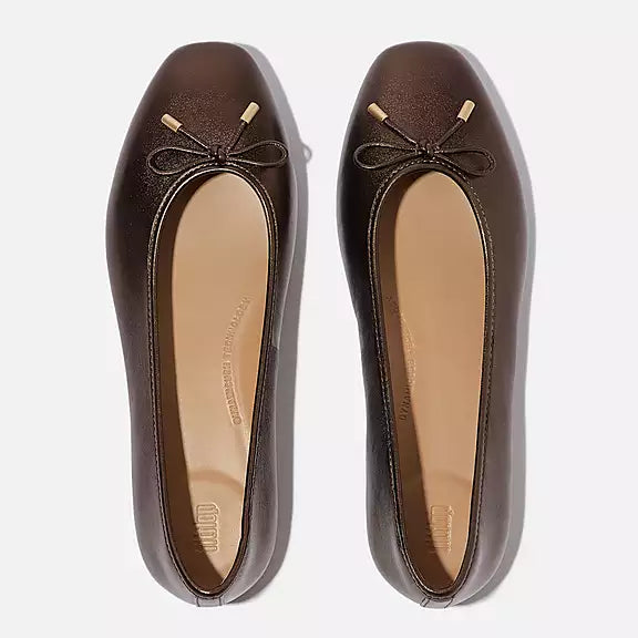DELICATO Bow Soft Metallic-Leather Ballerinas