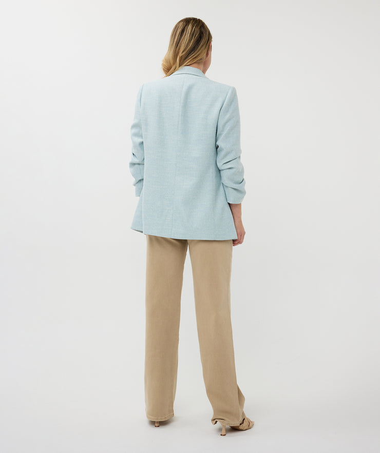 Linen Look Ruched Sleeve Blazer