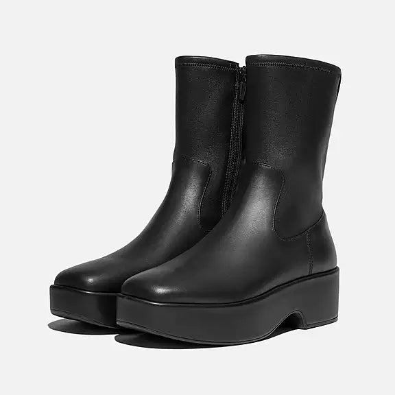 F-LUMA Stretch Leather Demi-Wedge Mid-Calf Boots