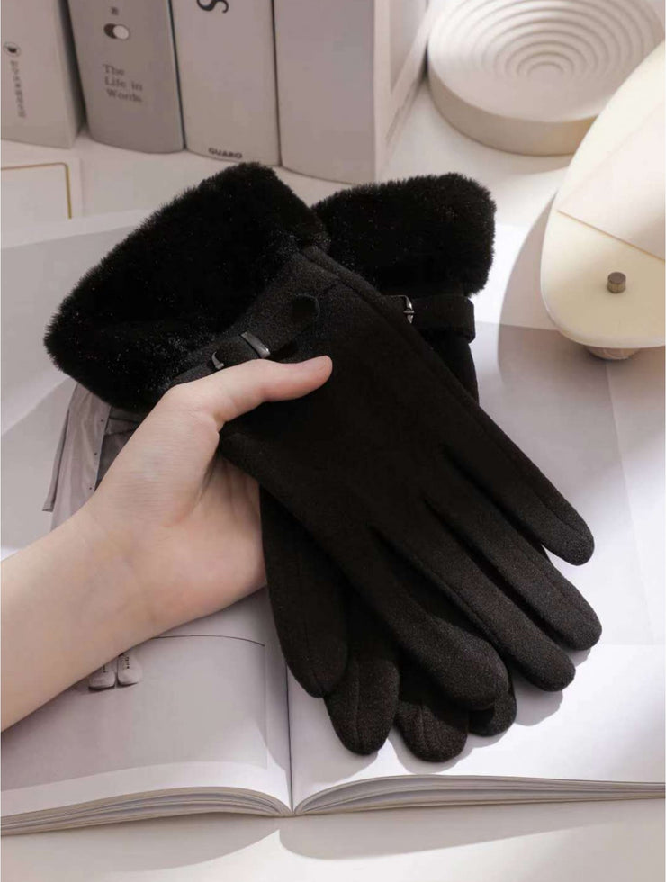 Fur and Buckle Detail Gloves