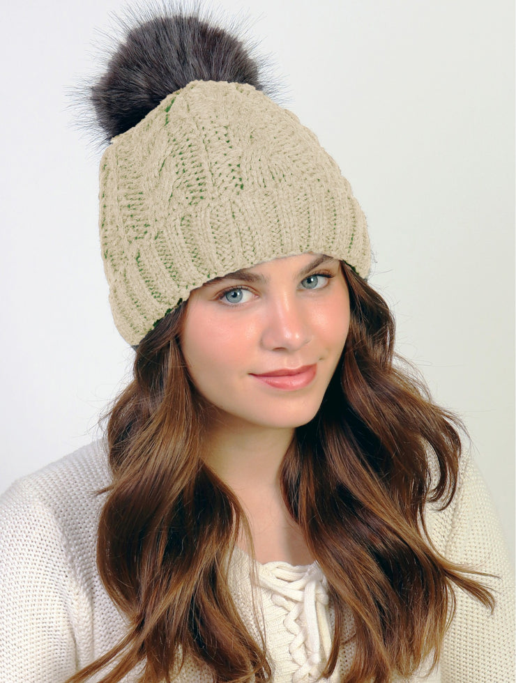 Fur PomPom Knit Hat