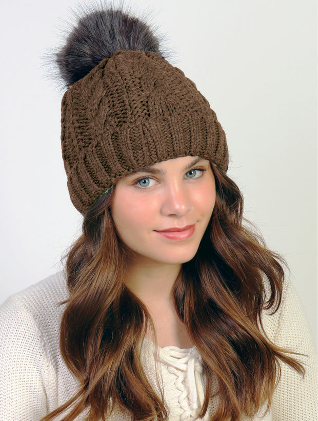 Fur PomPom Knit Hat