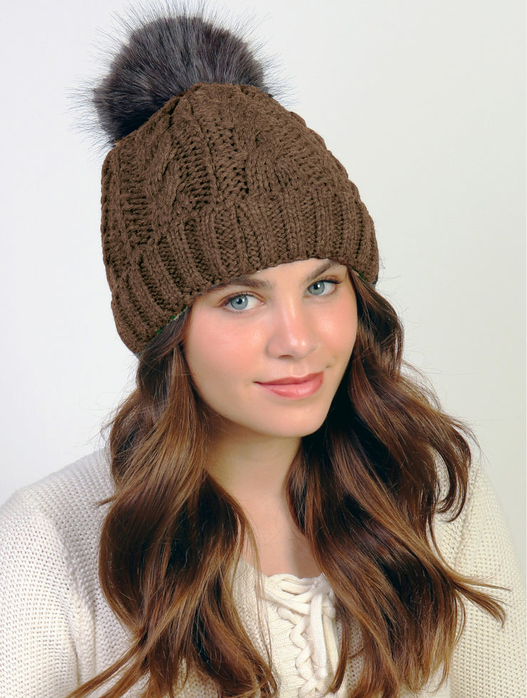 Fur PomPom Knit Hat