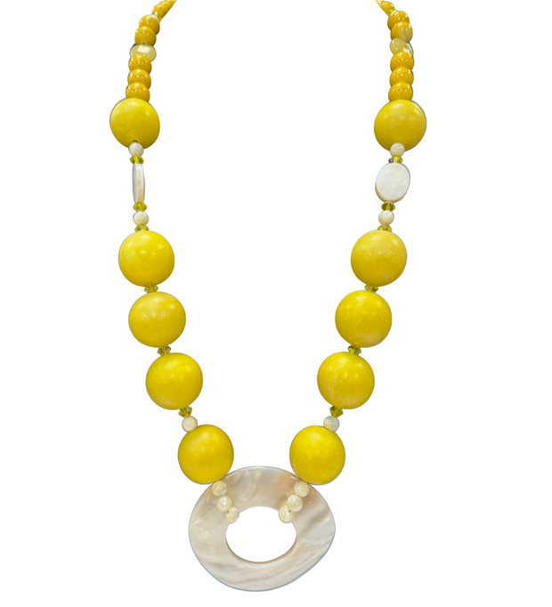 Yellow Wooden Beaded Necklace