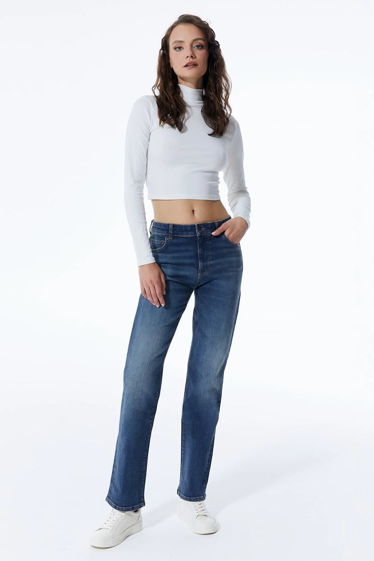 "Kylie" High Waist Straight Leg 5 Pocket Jean