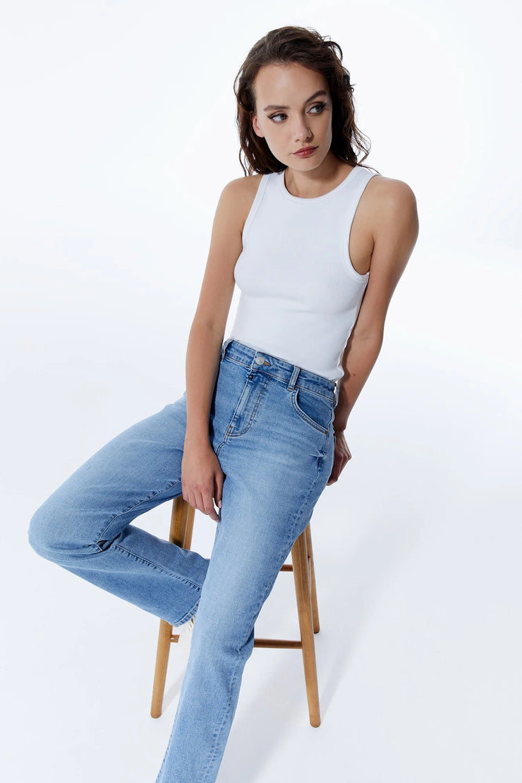 "Kylie" High Waist Straight Leg 5 Pocket Jean