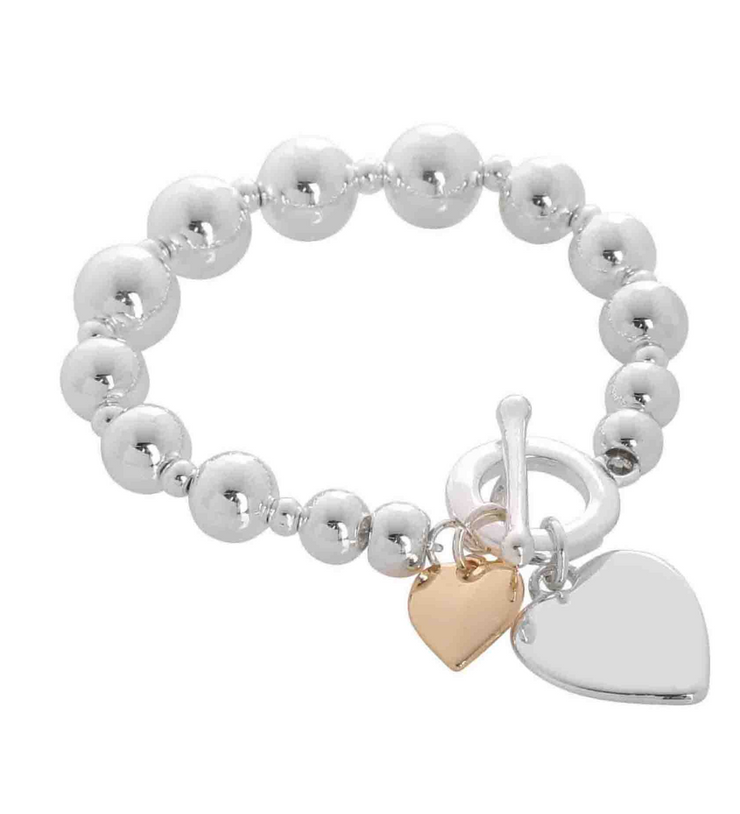 Silver Bracelet w/Gold Heart Toggle
