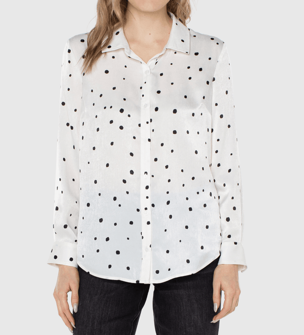 Dotted Button Front Blouse