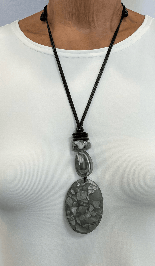 Grey Oval Pendant Necklace
