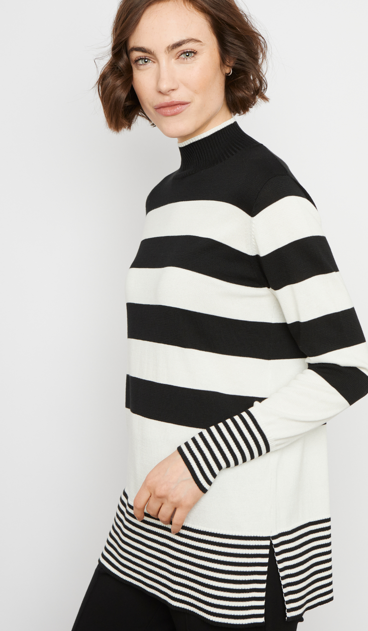 Snow Stripe Mock Neck Sweater