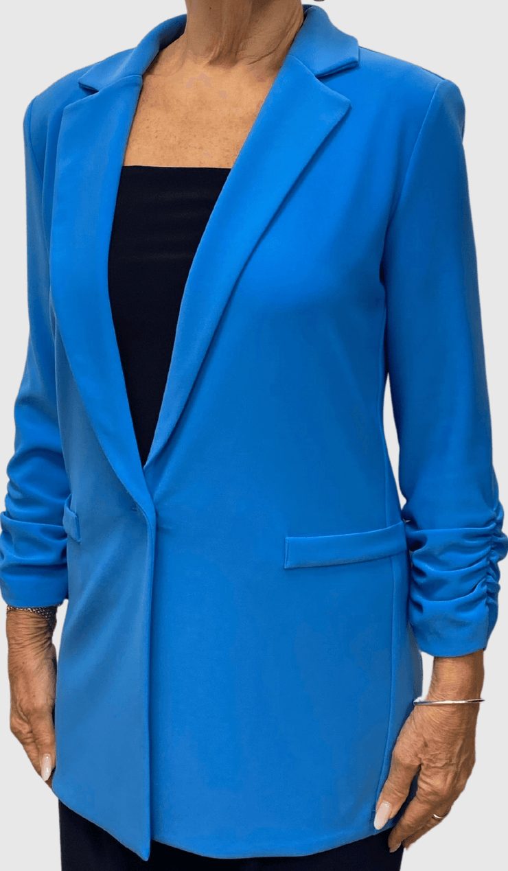 Silky Knit Blazer with Shirred Sleeves-Watch Us Women Oakville