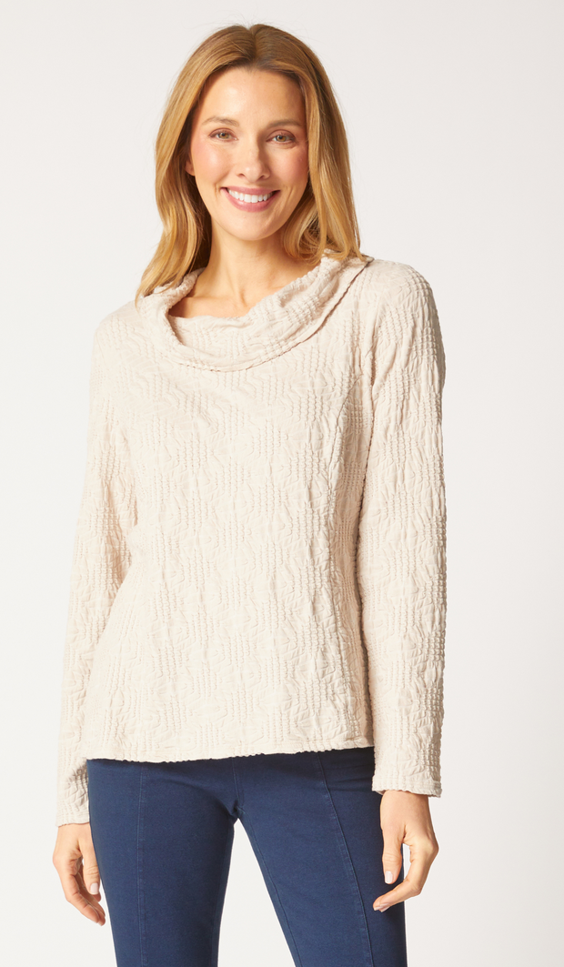 Textured Cowl Neck Sweater