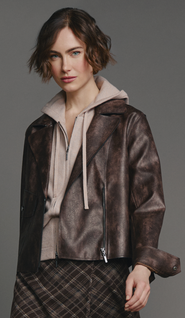 Vegan Aged Leather Moto Jacket