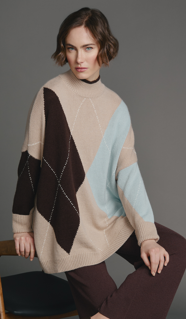 Mock Neck Argyle Sweater