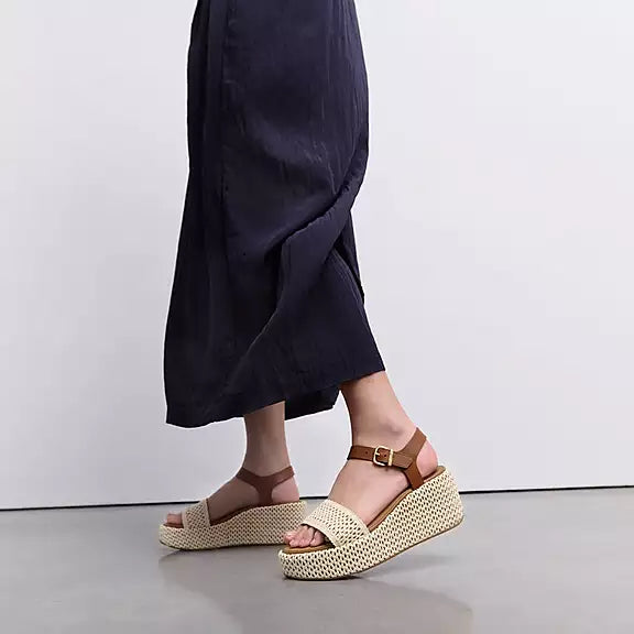 PLATFFORMS Woven Wedge Ankle-Strap Sandals